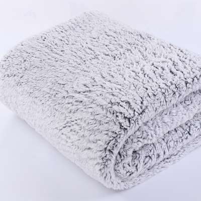 Extra Soft and Fuzzy Plush Brush Gray Sherpa Throw Back Printing Blanket with tassels teddy fleece